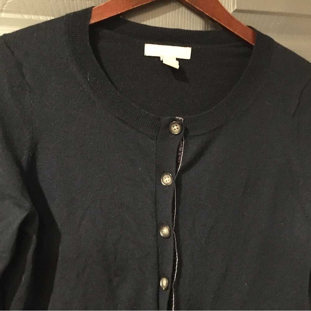 Banana Republic Navy Blue Extra Fine Merino Wool Cardigan Sweater Size Medium - Picture 2 of 6